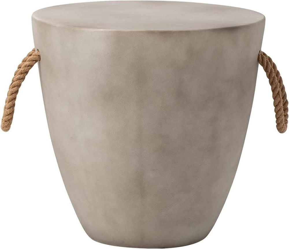 HOMPUS Concrete Outdoor Side Table Drum Accent Light Gray Modern End Table