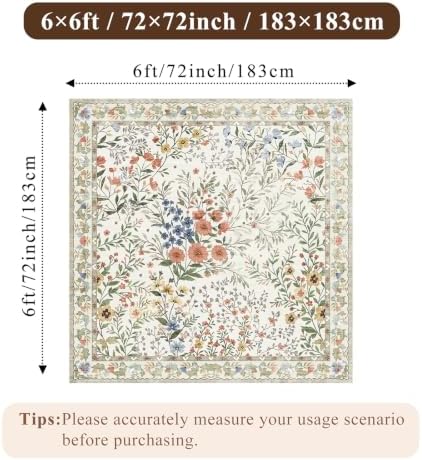 6x6 Washable Area Rug Living Room: Floral Non-Slip Washable Mat for Indoor Fl...