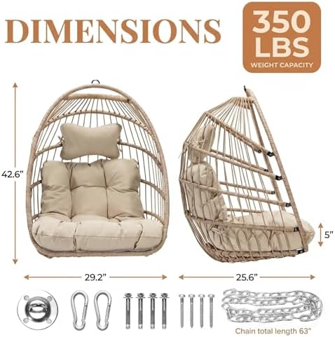 RADIATA All-Weather Swing Egg Chair no Stand, Outdoor Wicker Hanging Chair