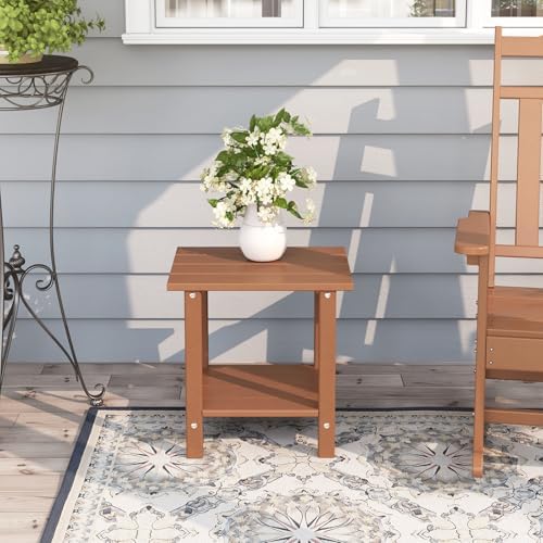 Adirondack Outdoor Side Table, 16.6" Small Patio End Table, 2-Tier HDPE ...
