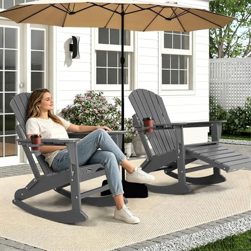 FUNBERRY Oversized Adirondack Rocking Chair, Porch Rocker 400LBS