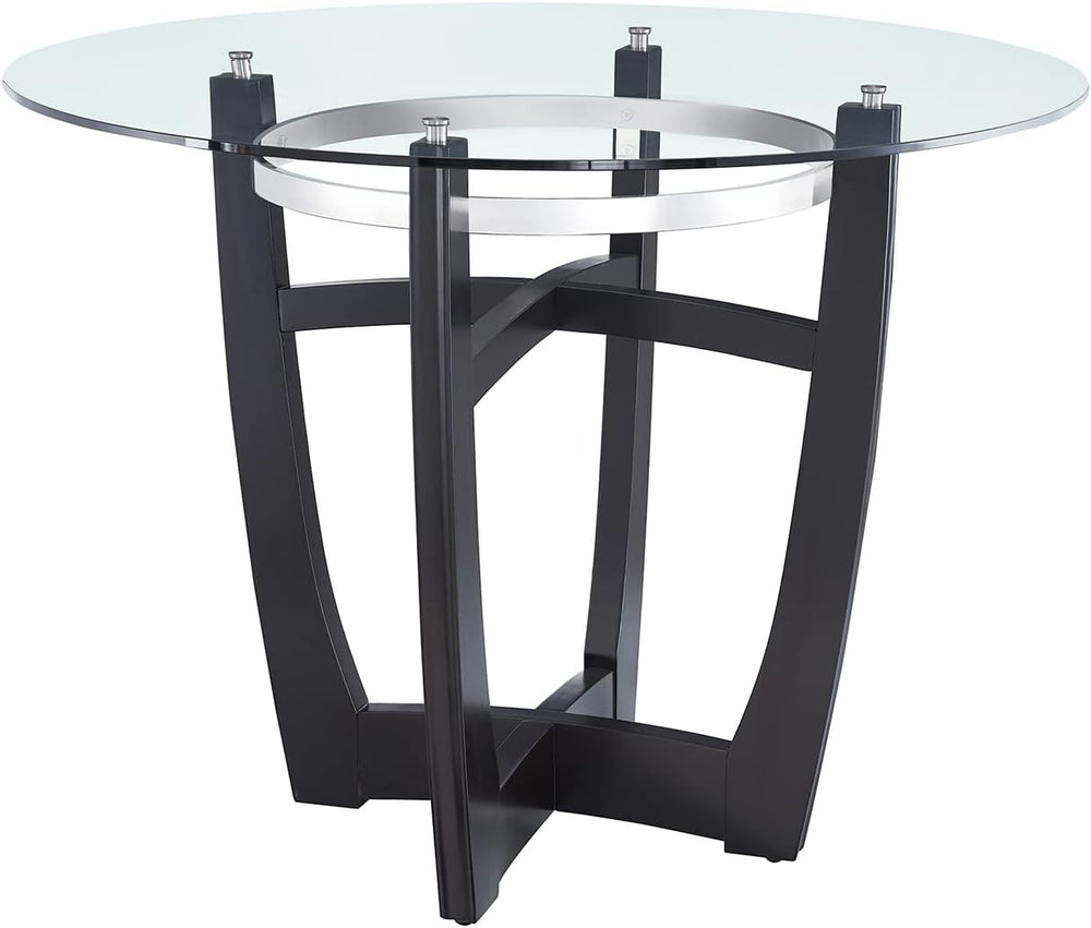 42" Round Bar Height Glass Dining Table, Solid Wood Base, 42" Height