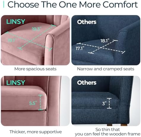 LINSY Swivel Accent Chair Ottoman Set: Velvet Small Barrel Chair with Foot Re...