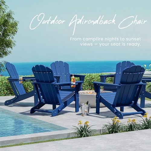 Domi Outdoor Adirondack Chair Set of 2 with Cup Holder, HDPE, Navy Blue