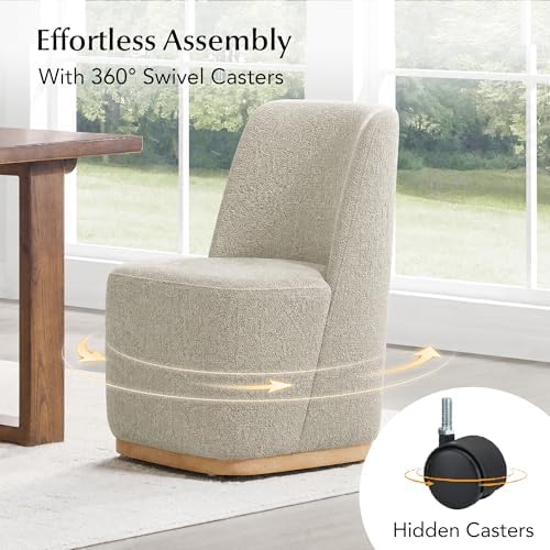 CHITA Upholstered Rolling Dining Chair on Casters Set of 4, Oatmeal