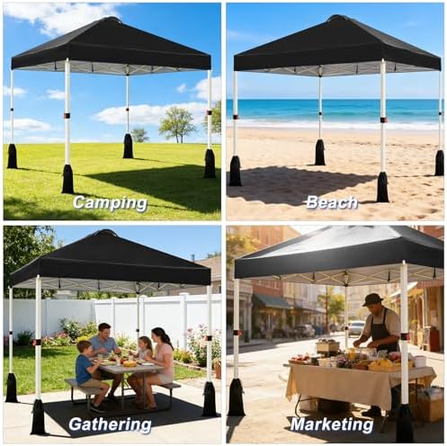 WEIZE 10x10 Pop Up Canopy Tent, 1-Button Push Setup Canopy Tent, Adjustable H...