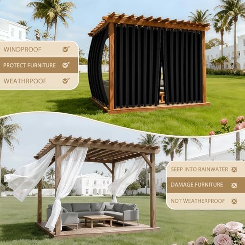 HDCAXKJ Waterproof Outdoor Curtains for Patio with Zipper Top & Bottom Gr...