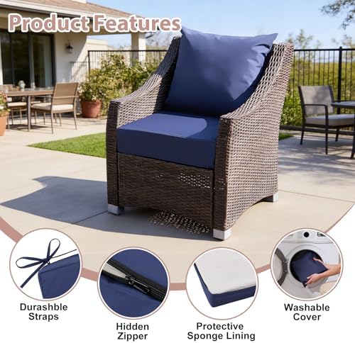 Outdoor Deep Seat Cushion Set, 24x24 Inch, Navy Blue, Set of 6