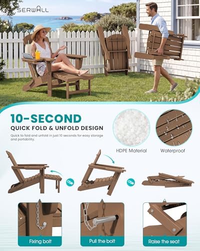 SERWALL Folding Adjustable Adirondack Chair with Footrest, HDPE Outdoor Chair...