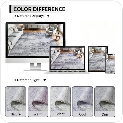 Toneed Washable 5x7 Grey Area Rug with Non-Slip Backing for Living Room
