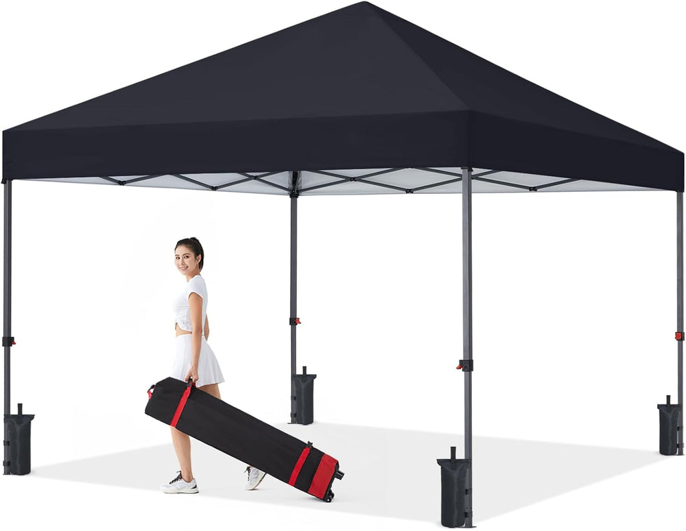 COOSHADE Durable Easy Pop Up Canopy Tent with Roller Bag, 8x8, Black