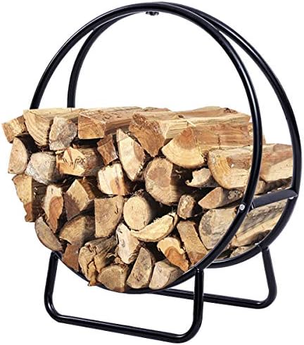 COSTWAY 41” Firewood Log Rack, Powder-Coated Steel Fireplace Wood Holder w/Do...