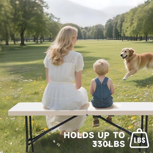 Folding Table 6 Foot - Heavy Duty 330LBS Capacity, Sturdy & Foldable Desi...