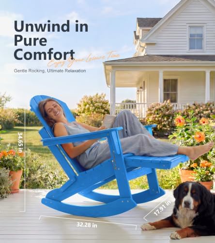 PASAMIC Adirondack Rocking Chairs Set of 2, Foldable All-Weather HDPE Patio R...