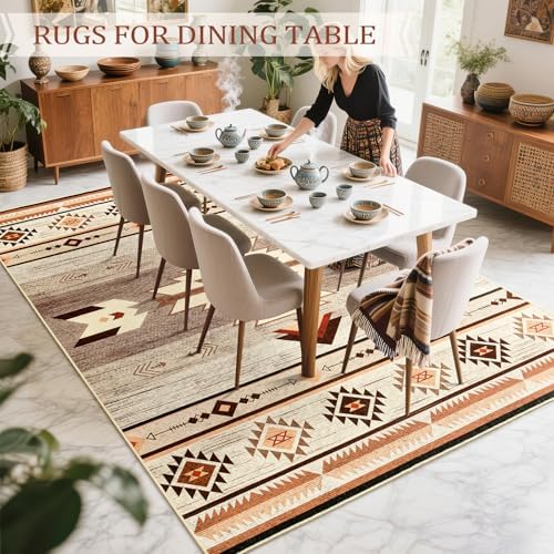 BENRON Western Area Rugs for Living Room Bedroom 5x7, Washable, Warm Beige
