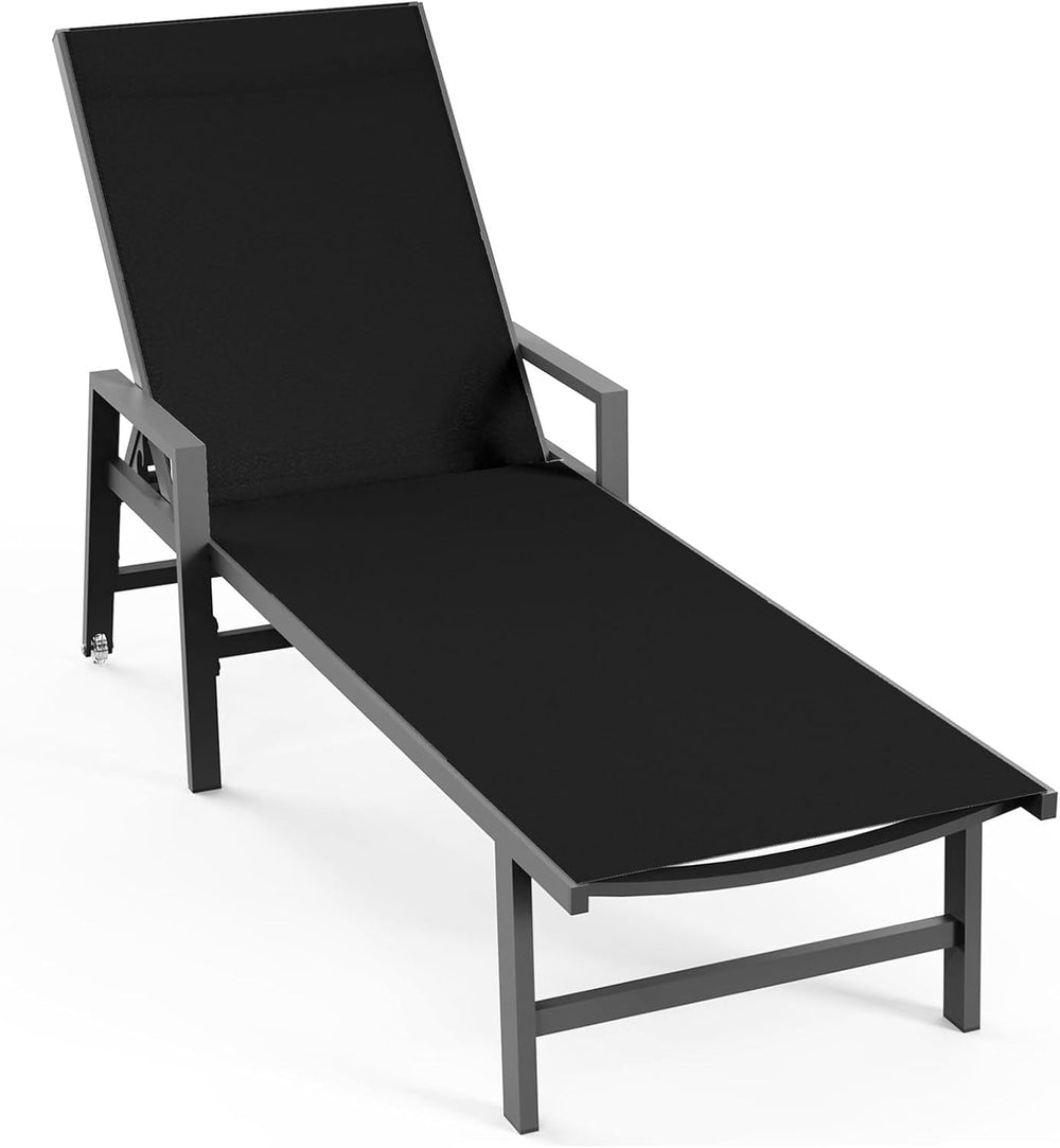 Vexwalx Patio Chaise Lounge Chair Outdoor with Wheels&Armrests, Aluminum ...