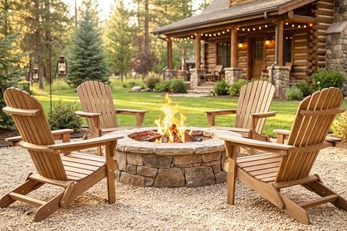 Wooden Folding Adirondack Chair Set of 4, Pre-Assembled BackRest Wood Lounge ...