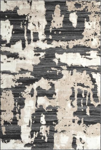 Abani Black and Cream Area Rug | 5' x 8' Tan and Beige Abstract Patte...