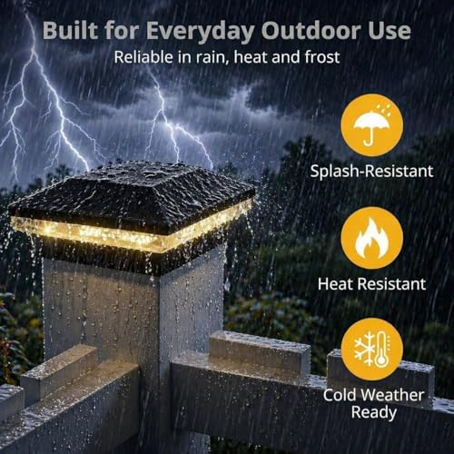 T-SUN Solar Post Cap Lights 12 Pack, 2 Modes Fence Post Solar Lights Black