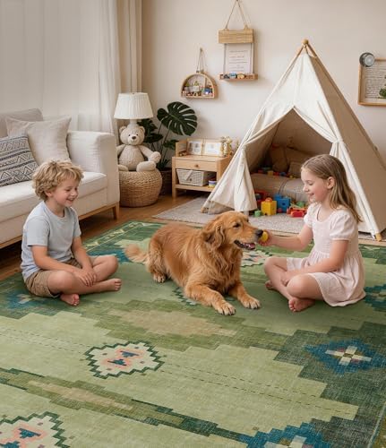 YIHOUSE 6’x9’ Washable Green Mid Century Modern Area Rug for Living Room