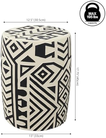 JONATHAN Y Rafi Drum Garden Stool 17.75" Concrete Patio, Black/Cream