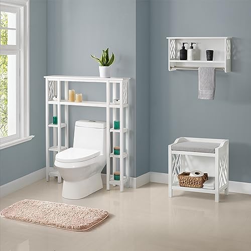 Alaterre Furniture Coventry Bench Stool with Cushion - Pine Wood Bench for En...