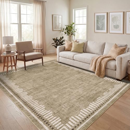 Garvee 8x10 Washable Living Room Area Rug Scalloped Neutral Non Slip Rugs