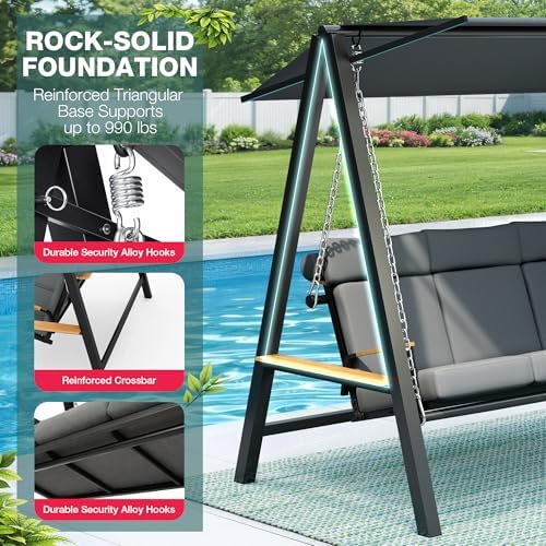 Pamapic 3-4 Seat Porch Swing with Stand, 990 lb Capacity, Black