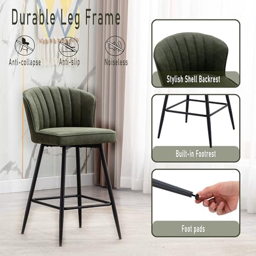 Shunzhi Green Counter Height Bar Stools Set of 2, Modern PU Leather Barstools...