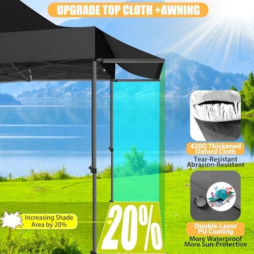 COBIZI 10x10 Pop Up Canopy Tent with Awning,Heavy Duty Canopies,Black