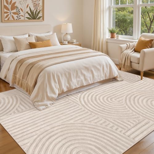 Ciicool 5x7 Area Rug for Living Room,Beige Washable High-Low Pile Carpet