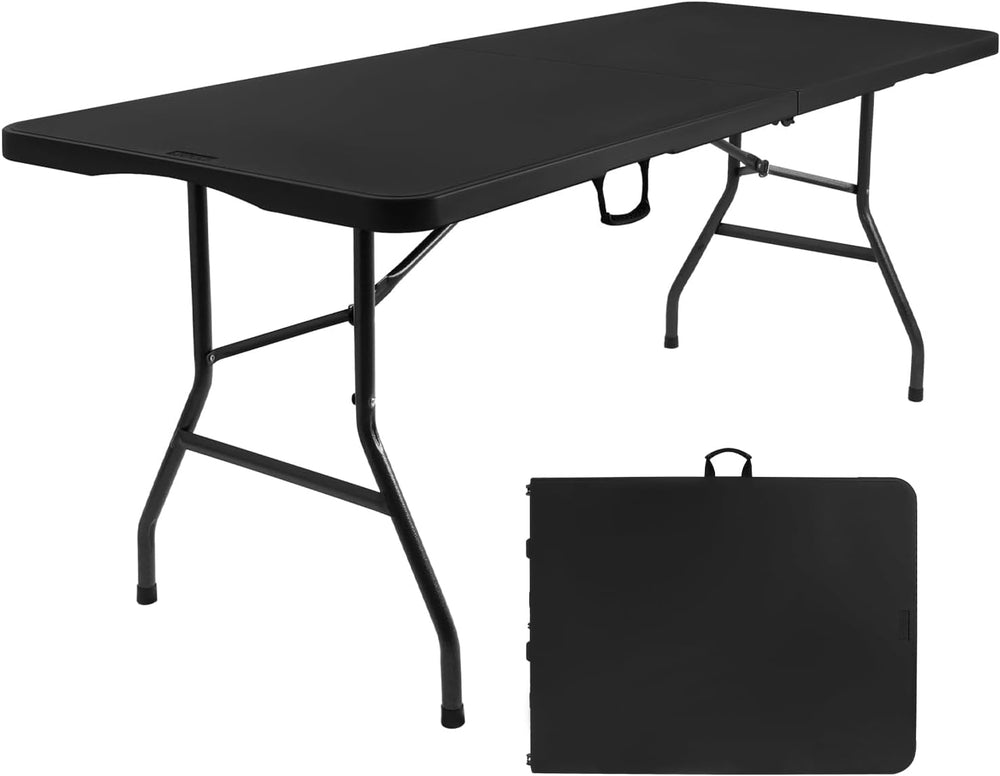 6ft Folding Table, Portable Heavy Duty Plastic Table for Party, Black