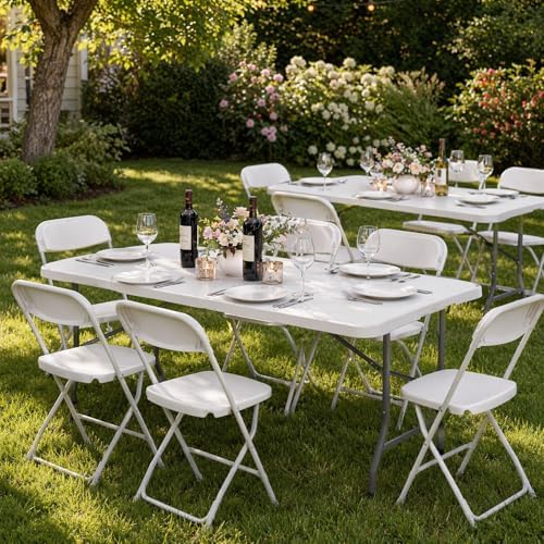 Set of 2 Folding Table 6 FT Lightweight Camping Table White Portable Plastic ...