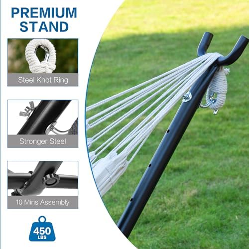 PNAEUT Double Hammock with Stand for Outside, Heavy-Duty, Portable (Beige)