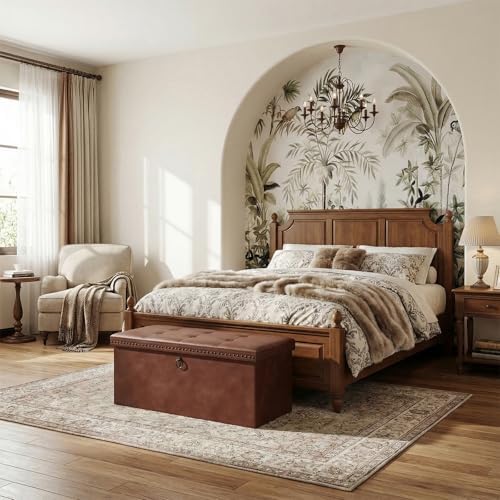 Storage Ottoman, Ottoman Faux Leather Bench, Rectangular Storage Ottoman for ...