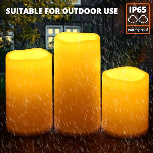 NURADA Large Outdoor Flameless Candles 6" 8" 10" x 5" - W...