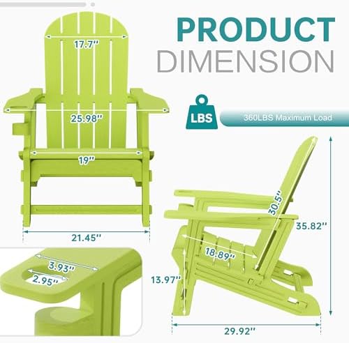 Shintenchi Adirondack Chairs Set of 2,HDPE Adirondack Chairs w/Removable Tabl...
