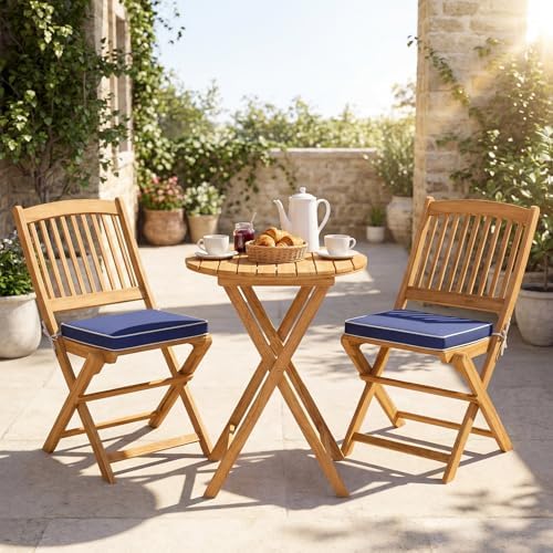 GIANTEX 3 Pieces Acacia Wood Bistro Set, Outdoor Folding Table & Chairs