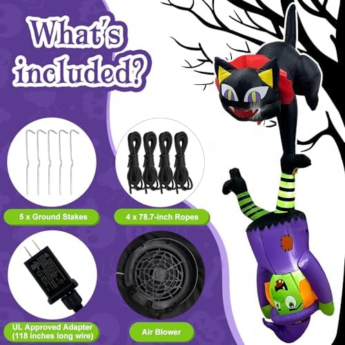 OurWarm 8FT Inflatable Witch Cat Halloween Inflatables Outdoor Decorations