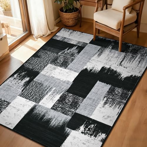 Yinhua Modern Geometric Rug 3x5, Patchwork Grey Rugs for Living Room Washable...