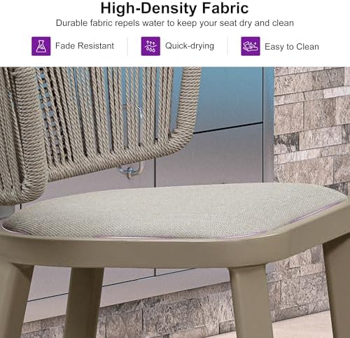 PURPLE LEAF Outdoor Counter Height Bar Stool 2-Pack Rope Wicker Champagne