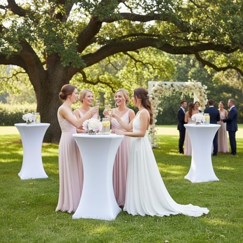 Spandex White Cocktail Table Covers for 30-32 Inch High Top Pub 4 Pack