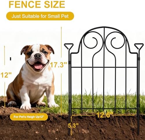 Decorative Garden Fence 17in x 10ft,10 Panels,Metal Halloween Fence Black
