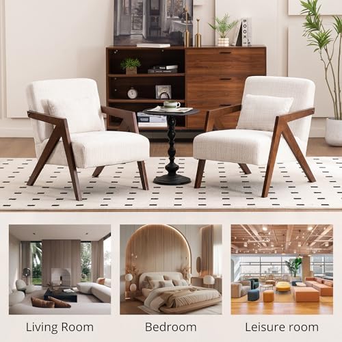 Mid-Century Modern Accent Chair with Solid Wood Frame,Upholstered Chenille Li...