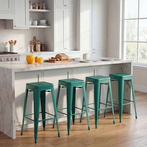 Shahoo 30 Inches Metal Bar Stools Counter Height Stackable Backless Stools, I...