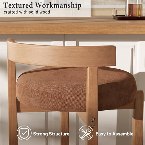 Bar Stools Set of 2, 26" Upholstered Counter Height Bar Chairs, Mid Cent...