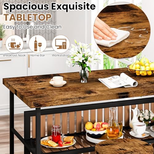 DKLGG Kitchen Island with Seating & Storage, Farmhouse Dining Table Set f...
