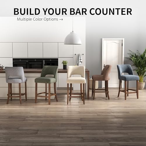 VKNOW Bar Stools Set of 2, 26" Fabric Counter Height Bar Stools, Brown
