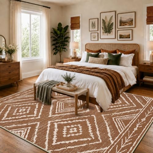 BESTSWEETIE 5'x7' Washable Area Rug for Living Room Bedroom Yellowbrown
