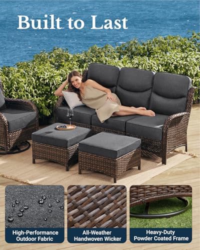 HILLGA Luxury Outdoor Patio Furniture Set with 6-Inch Thick Cushions